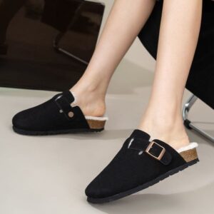 Thick soled women's outerwear with plush cotton slippers for lazy people, semi slippers made of genuine leather for warmth, and woolen slippers