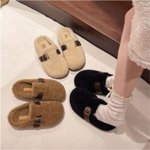 Cozy Plush Furry Shoes for Women – Outdoor Comfortable Footwear with Soft Cotton Lining