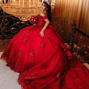 Luxury Giltter Red Vestidos De 15 Quinceanera Dresses 2024 Off The Shoulder Sequin Plus Size Short Sleeves Bow Princess