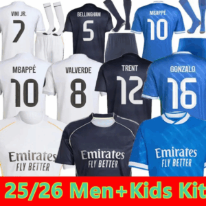 25 26 BELLINGHAM Soccer Jersey 10 MBAPPE 2025 2026 TRENT HUIJSEN VINI JR Fan Player version Football shirts uniform sleeved 001