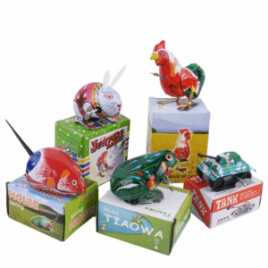 Chain up winding iron sheet jumping and running frog/tank/mouse/rabbit/rooster five classic nostalgic toys wholesale