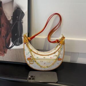 Half Moon Shoulder Bags Designer Womens tote Makeup Old Flower Leather chain Cross body Purse womens Fashion handbag sac luxe Underarm Bag