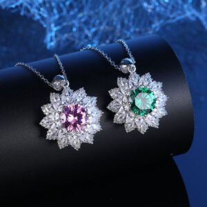 S925 Sterling Silver Nano Gemstone Necklace with Pink, Green, and Blue Pendant, Elegant and Simple Design for Women, High-End Fashion Jewelry