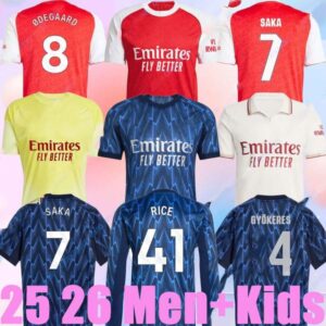 25 26 SAKA Soccer Jerseys ODEGAARD RICE HAVERTZ NWANERI MARTINELLI Calafiori NKETIAH SALIBA TROSSARD JESUS Football Shirt Kids Child Training Kit uniform shirts 99
