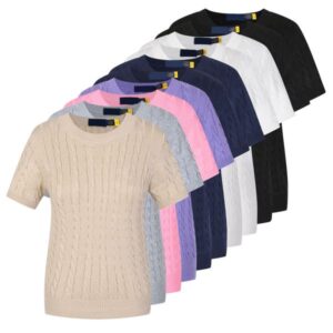 Women Short Sleeve Knit T Shirt Slim Fit Asian Size Knitwear Top Lightweight Daily Wear Elegant Style Casual Fashion Spring Designer