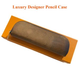 Luxury Monogram Canvas Pencil Case with Dog Print, Leather Lining