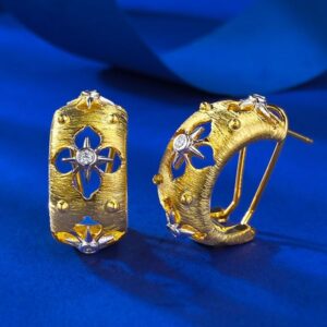 New Italian Handcrafted Gold Filigree Earrings with Floral Design for Women