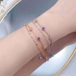 New S925 Sterling Silver Double Layer Rainbow Zircon Adjustable Bubble Bracelet Fashion Jewelry