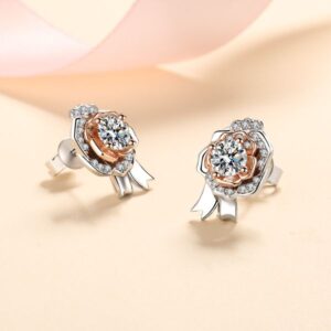 S925 Silver Rose Earrings with Moissanite Stone, Elegant Cold Style Jewelry, Perfect for Daily Wear, Simulated Diamond, Chic Design, Wholesale Available.