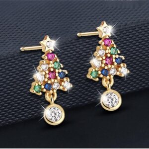 Festive Gifts: S925 Sterling Silver Colored Stone Christmas-Themed Studs
