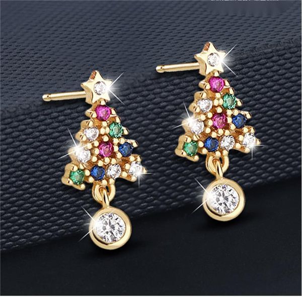 Festive Gifts: S925 Sterling Silver Colored Stone Christmas-Themed Studs