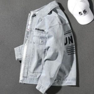 Jeans Coat for Men Letter Denim Jackets Man with Embroidery Light Designer Large Size Winter Oversize New in Korea Aesthetic L G
