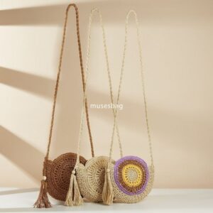 High quality women's designer multifunctional woven artistic forest style grass woven hollow handmade bag with long shoulder strap diagonal cross phone bag