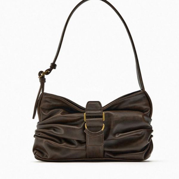 New brown buckle decoration shoulder bag casual and fashionable underarm bag high-end PU handbag high-end niche crossbody bag