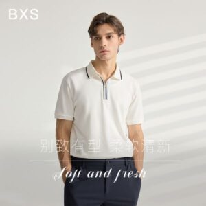 BXS/Business – Ready Short Sleeve Polo for Men/Luxury designer/designer t shirt/polo shirt/golf t shirt/essentials/Short-sleeved polo shirt/beige/gray