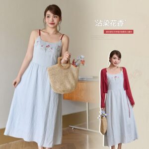 B438Tulip embroidered suspender skirt for fat women, large size, slim waist and high-end dress