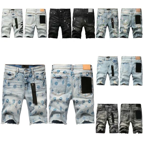 Purples Jeans shorts Designer Pant Stacked Trousers Biker Embroidery Ripped for Trend Men Tears European Jean Hombre Mens Pants elite_couture
