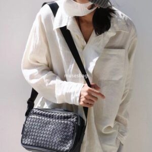 Street men's Korean version horizontal shoulder bag trendy men's couple diagonal cross bag woven small square bag back trendy brand men's bag