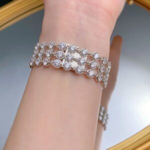 Versatile Fine-Toned Elegance: A High-Quality Solid-Silver Bracelet Adorned With Sparkling Gems