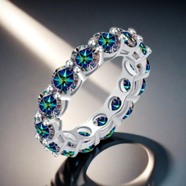 S925 sterling silver full circle 0.5CT colorful Moissanite fashionable artificial diamond band ring Fashionable individual best-selling style jewelry band ring