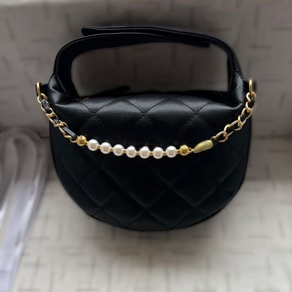 Cross Body Bag Designer Bag Shoulder Bag Half Moon Makeup Bag High Quality Genuine Leather Cowhide Gold Pearl Chain Designer Crossbody Bags Women Black Handbag