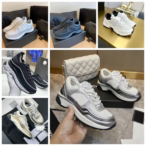 High-quality Calfskin Designer Sneakers Women's Designer Reflective Running Trainers - Premium Leather Lace-Up Flat Patchwork Sneakers size 35-42 with box