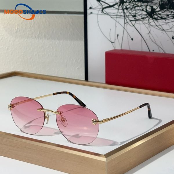 Designer sunglasses for women men glasses round frame Retro borderless Leopard Design outdoors Multicolor UV400 sunglass 0028