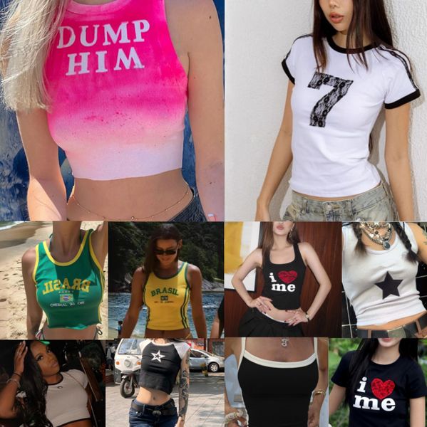 Women's T-Shirt Y2K Color blocking splicing slim fitting street style sexy nightclub style short sleeved women's T-shirt