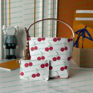 Ladies' Handbag Designer Luxury Shoulder Bag Cherry Print Square Bag Fashionable Bucket Bag For Outdoor Leisure
