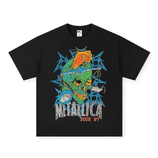 American Style 100% Cotton Rock Band T-Shirt Heavy Wash Short Sleeve Oversized Fit Solid Pattern Knit 280g