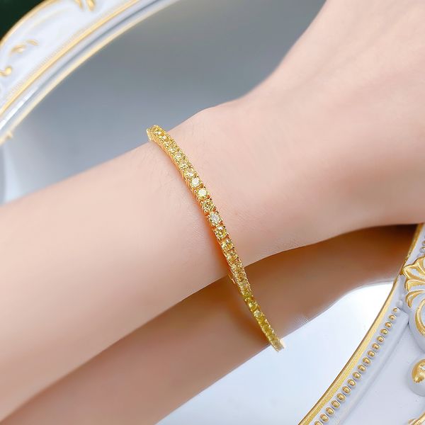 2025 New 925 Sterling Silver Yellow Gold Plated Full Diamond Bracelet, Classic Stylish OL Daily Wear, High-Quality Luxury Women's Trendy Jewelry Accessory