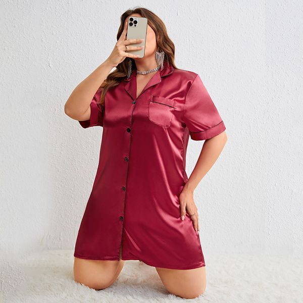 Nightgowns for Women Sexy Satin Sleep Shirt Button Down Night Shirts Silky Sleep Dress Boyfriend V Neck Sleepwear Home Clothing Satin