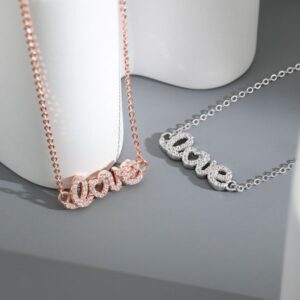 Original Design Rose Gold Letter Pendant Heart LOVE Necklace, Perfect Gift for Girlfriend, Exquisite Elegant Jewelry