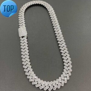 15mm Baguette Chain Cuban Moissanite 925 Silver Hip Hop VVS Diamond Moissanite Baguette Cuban Link Chain