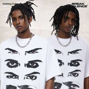 280g Autumn Winter T-Shirt Cross-Cultural Psychedelic Eye Rock Heavy Wash Vintage Design 100% Cotton