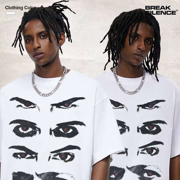 280g Autumn Winter T-Shirt Cross-Cultural Psychedelic Eye Rock Heavy Wash Vintage Design 100% Cotton