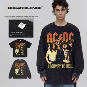 Ac/dc Rock Band British Style Sweatshirt Washed Vintage American Cotton Short Sleeve Loose Fit Unisex Set