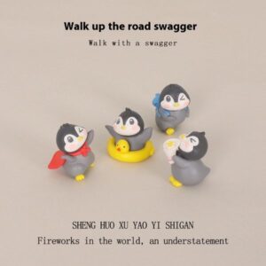 Creative cartoon mini cute funny penguin flower delivery micro landscape scene home car decoration