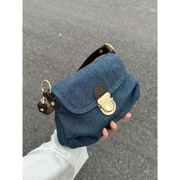 Niche design denim shoulder crossbody 2025 new style lock underarm commuting small square bag