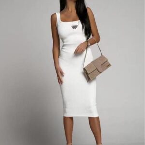 Designer Casual Summer Fashion Brands Womens Tops Tank Dress Knitted U Neck Sleeveless Solid Sexy Dresses Elasticity Bodycon Skirt