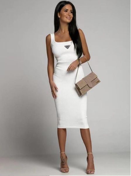 Designer Casual Summer Fashion Brands Womens Tops Tank Dress Knitted U Neck Sleeveless Solid Sexy Dresses Elasticity Bodycon Skirt