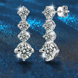 S925 Sterling Silver Moissanite Drop Earrings | Elegant 4-Prong Setting | Sparkling Bridal Jewelry for Women