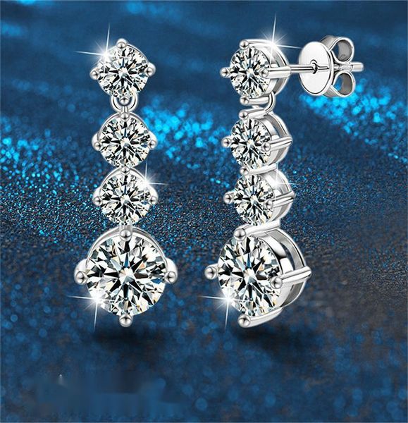 S925 Sterling Silver Moissanite Drop Earrings | Elegant 4-Prong Setting | Sparkling Bridal Jewelry for Women