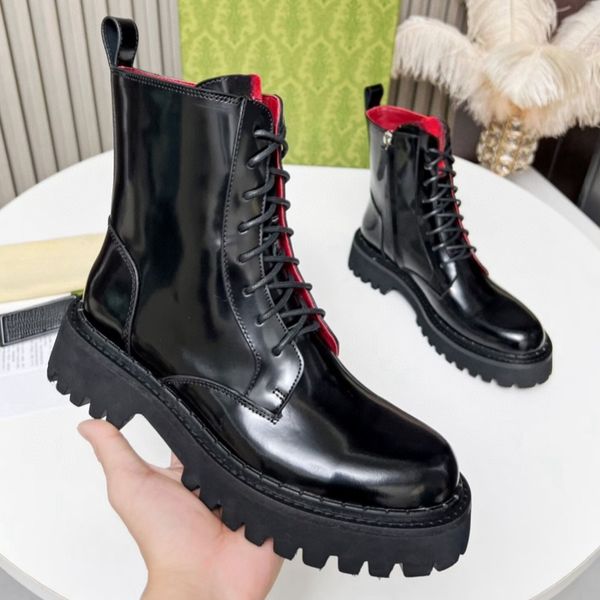 New fashion boots luxury designer shoes fashion boots women's genuine leather letter motorcycle boots outdoor anti slip warm shoes rubber thick soled lace up shoes