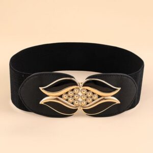 Ripple Flower Button Elasticized Wide Waistband Belts Decorative belt