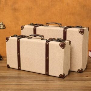 Vintage Wooden Suitcase. It serves as a household organizer, box, leather trimmed travel case, old – fashioned storage chest