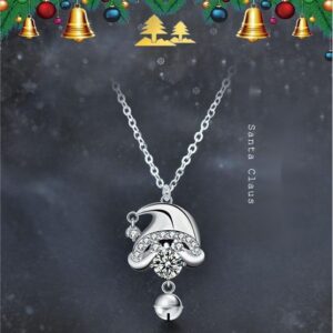 925 Sterling Silver Santa Hat Pendant Necklace | Moissanite Christmas Jewelry | Minimalist Chain for Holiday Gifts