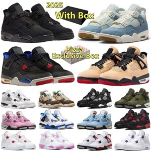 Designer Basketball Shoes 4 4s Sports Sneakers With Box Men 2025 Pizza Black Cat Worn Blue White Cement Thunder Forget Me Not Bred Reimagined Womens Trainers