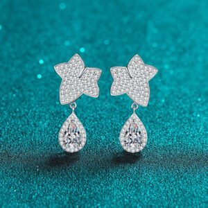 Chic Women's Gemstone Accented Pt950-Gilded Silvery Ear Adornments Featuring Natural Looking Simulated Diamonds