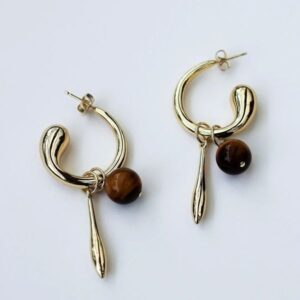 2025 New Maillard Style 26×3.5mm 18k Gold Plated Eco-friendly Metal 925 Silver Pin Tiger's Eye Ear Drops Feature Retro Design Earrings Jewelry